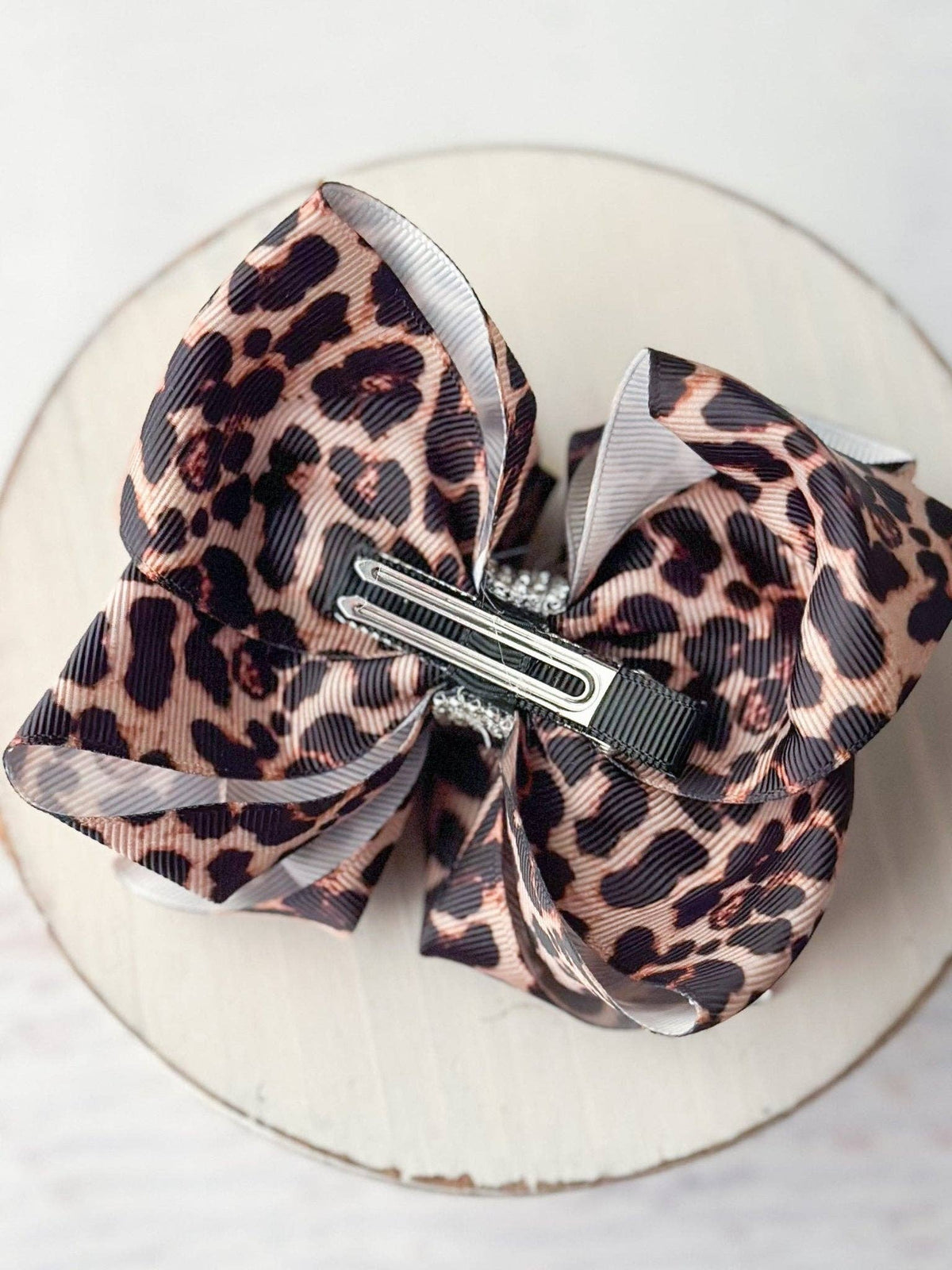 Animal Print Rhinestone Center Hair Bow - Alligator Clip - 4"