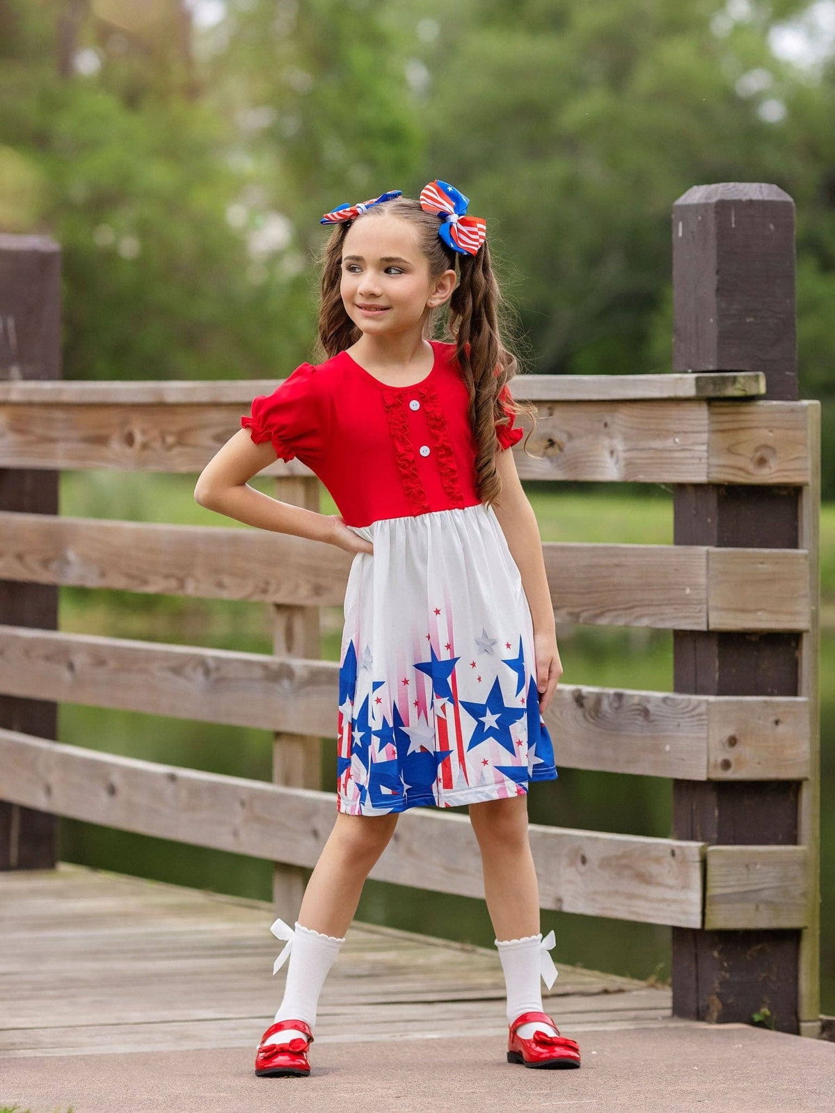 Red, White, & Blue Shooting Stars Girl's Dress