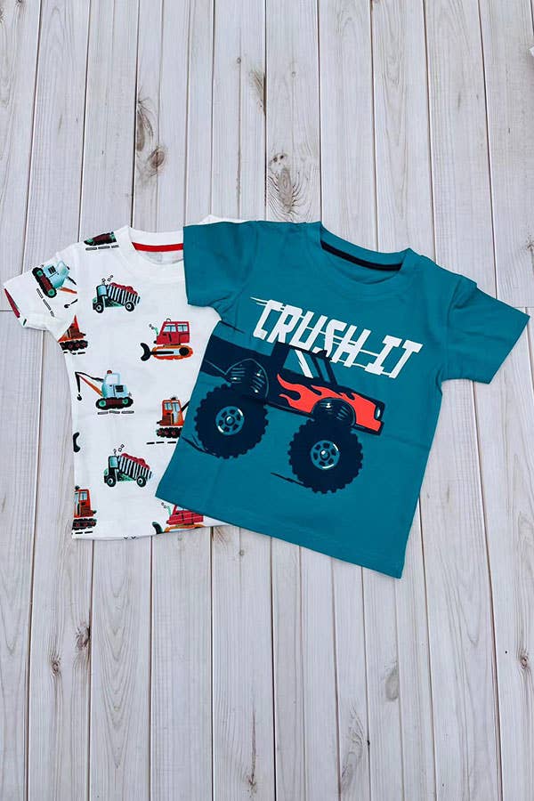 CRUSH IT & monster truck teal boy's t-shirt 2601025M