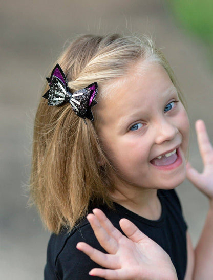Black Cat Glittery Bow Clippie | Halloween Clippie