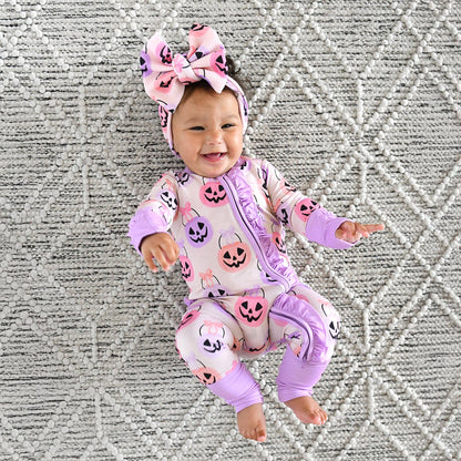 Emmy RUFFLE ZIP Bamboo Halloween Pumpkins Baby Outfit