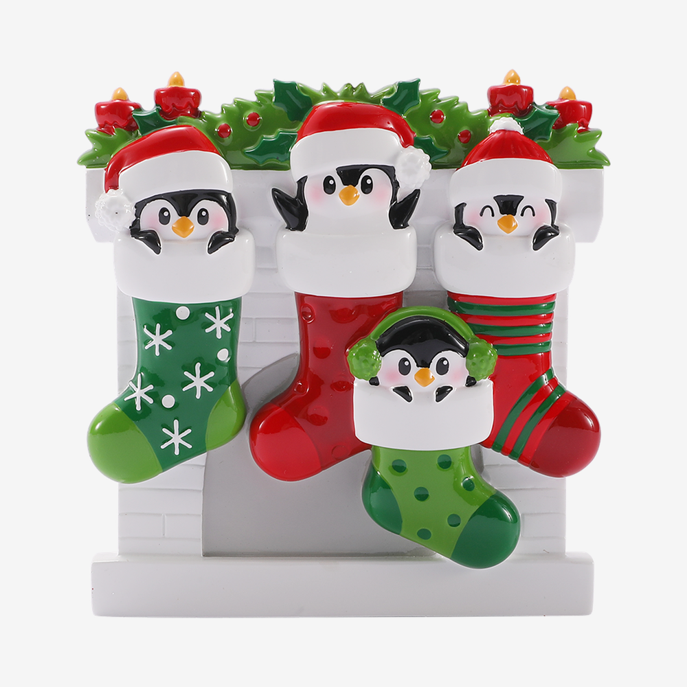 Penguin Family in Stockings Ornament