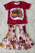 DLH2631 Floral print print top bell bottom 2pc girls sets