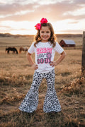 DLH2743 leopard printed denim bell bottom girls jeans