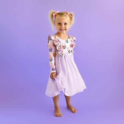 Emmy RUFFLE LONG SLEEVE DRESS Halloween Pumpkins Kids Outfit