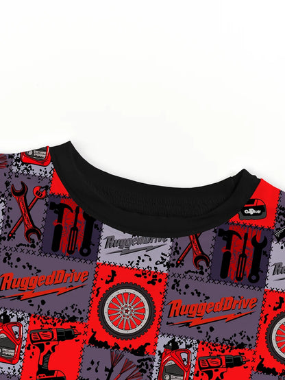 Red-Black Plaid Drive Wheels and Tools Game 2 Piece Pj Set