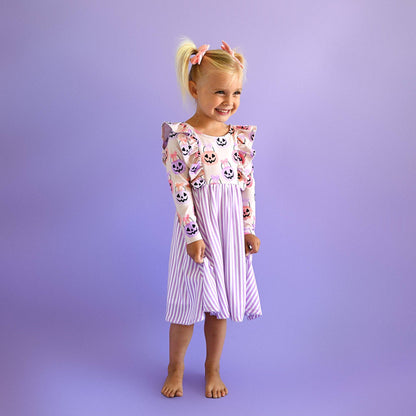 Emmy RUFFLE LONG SLEEVE DRESS Halloween Pumpkins Kids Outfit