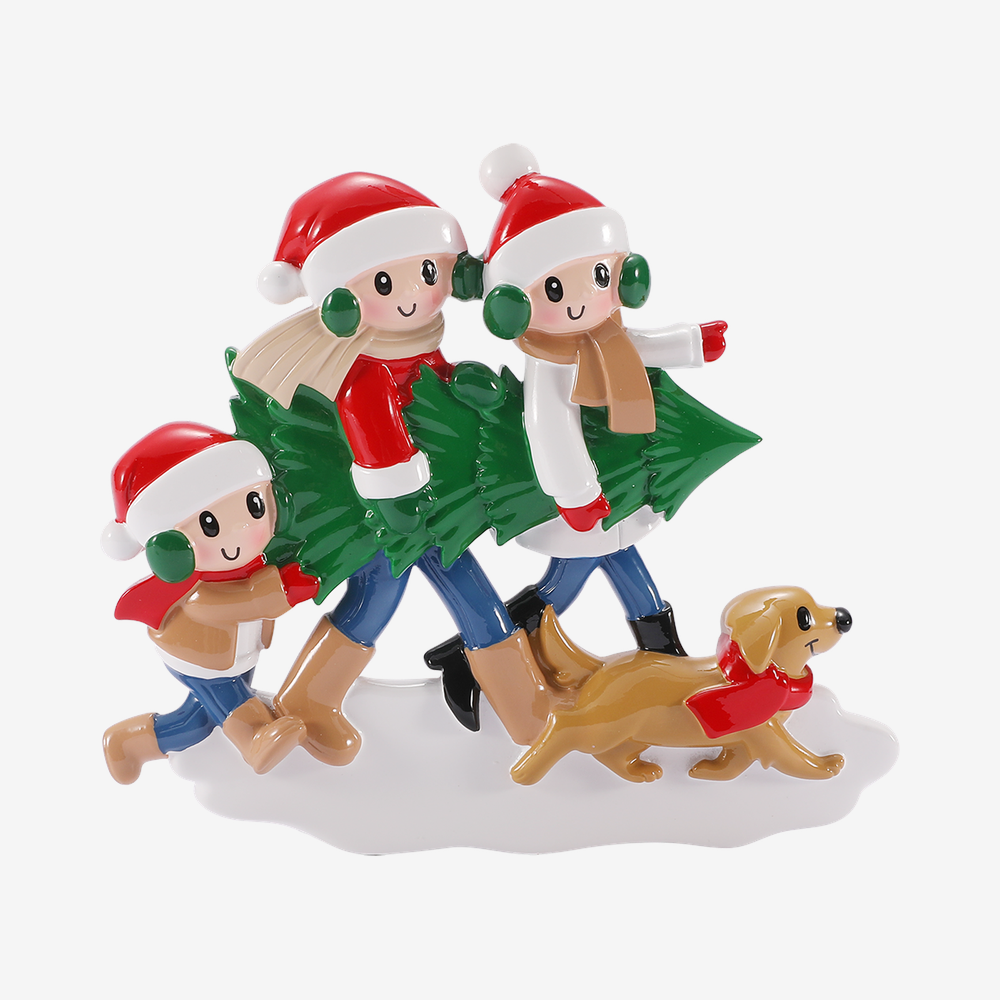 Family with Christmas Tree and Dog Ornament