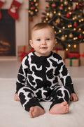 Bamboo cow printed long sleeve zipper baby romper DLH2885