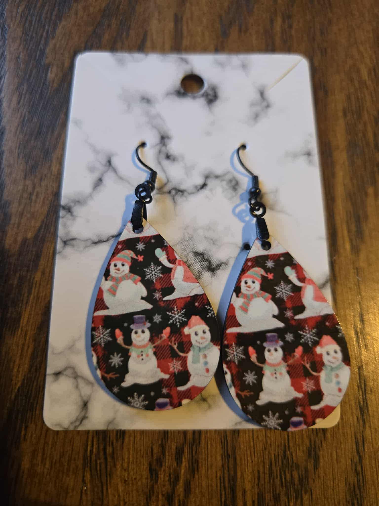 Snowman Tear Drop Earrings