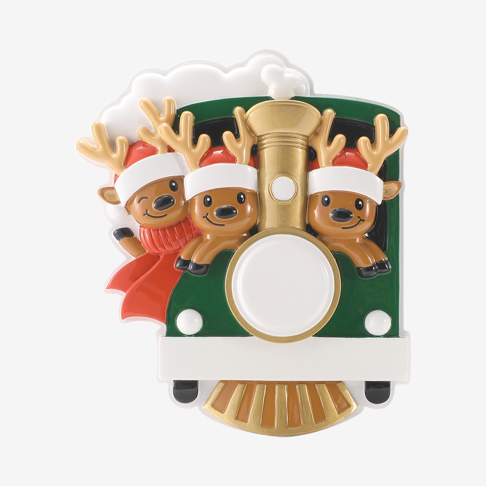 Reindeer Family on Train Ornament