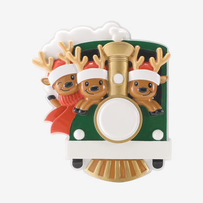 Reindeer Family on Train Ornament