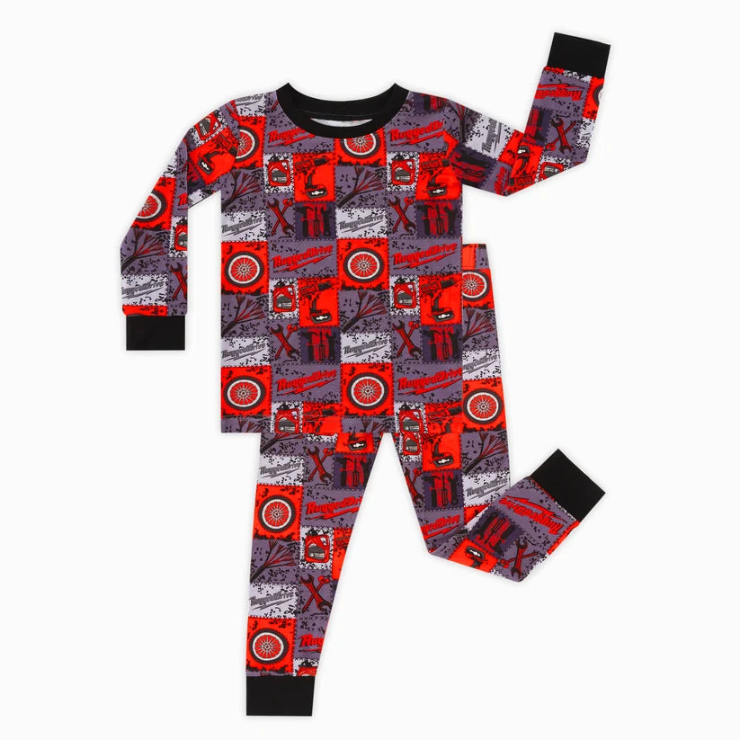 Red-Black Plaid Drive Wheels and Tools Game 2 Piece Pj Set