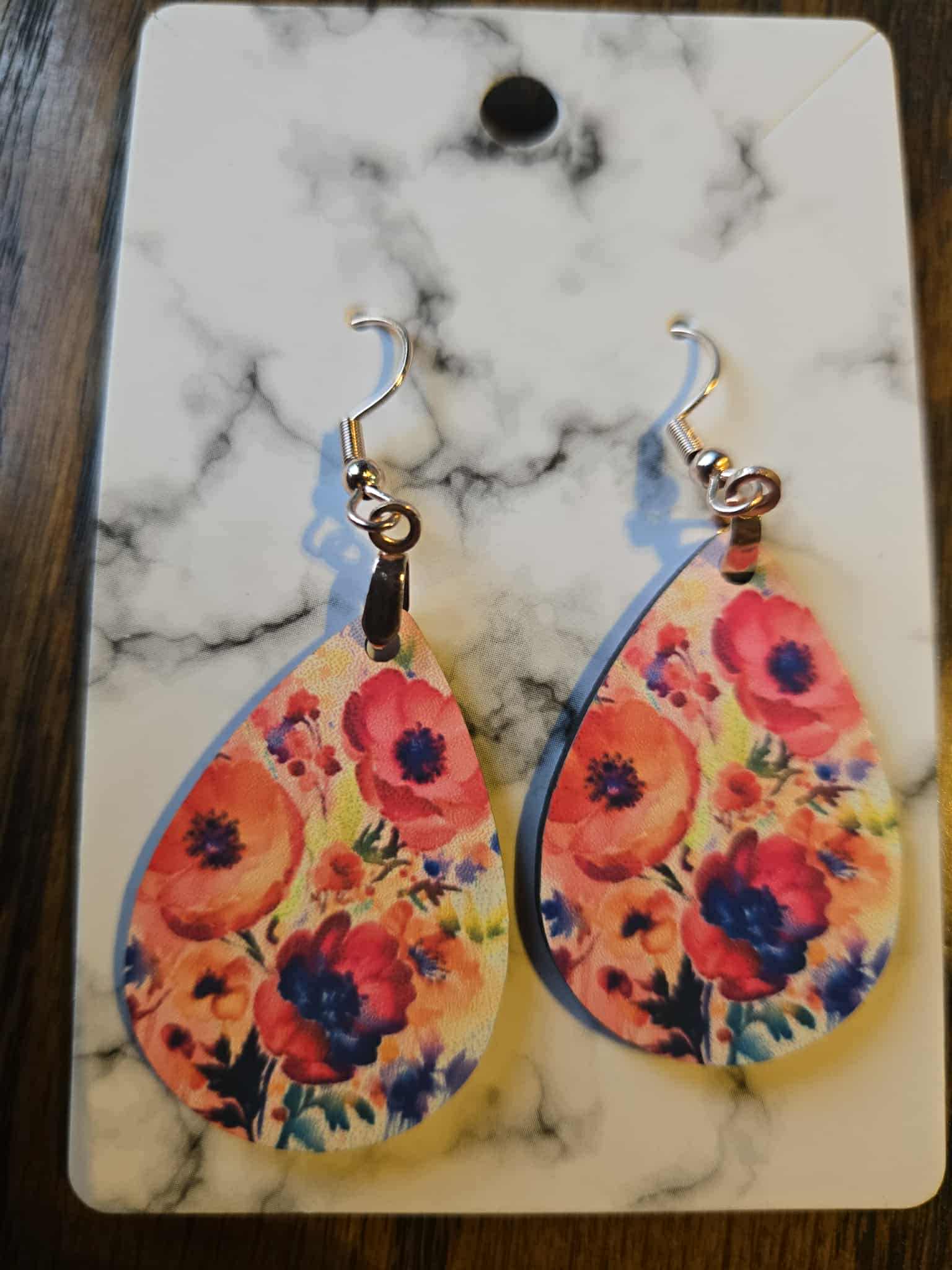 Flower Theme Tear Drop Earrings