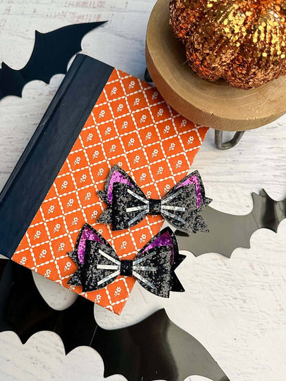 Black Cat Glittery Bow Clippie | Halloween Clippie