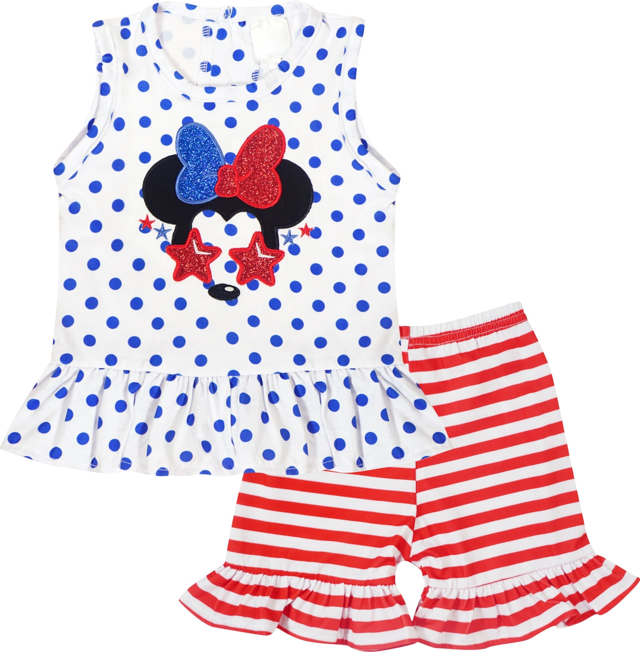 Girl mouse Red-White-Blue Polk Dot Shirt with Red-White pants