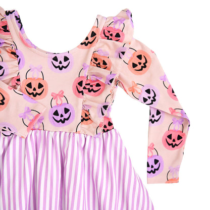 Emmy RUFFLE LONG SLEEVE DRESS Halloween Pumpkins Kids Outfit