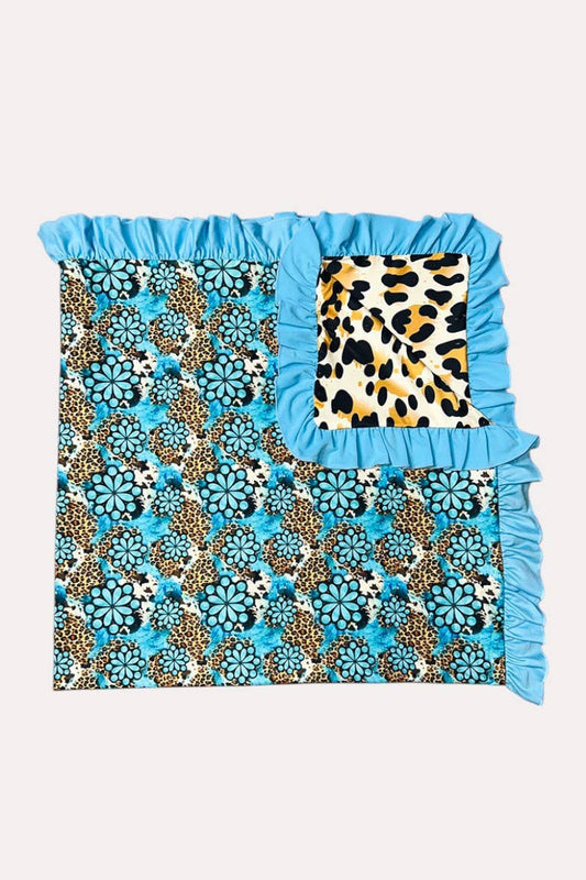 Western reversible baby blanket w/turquoise ruffles