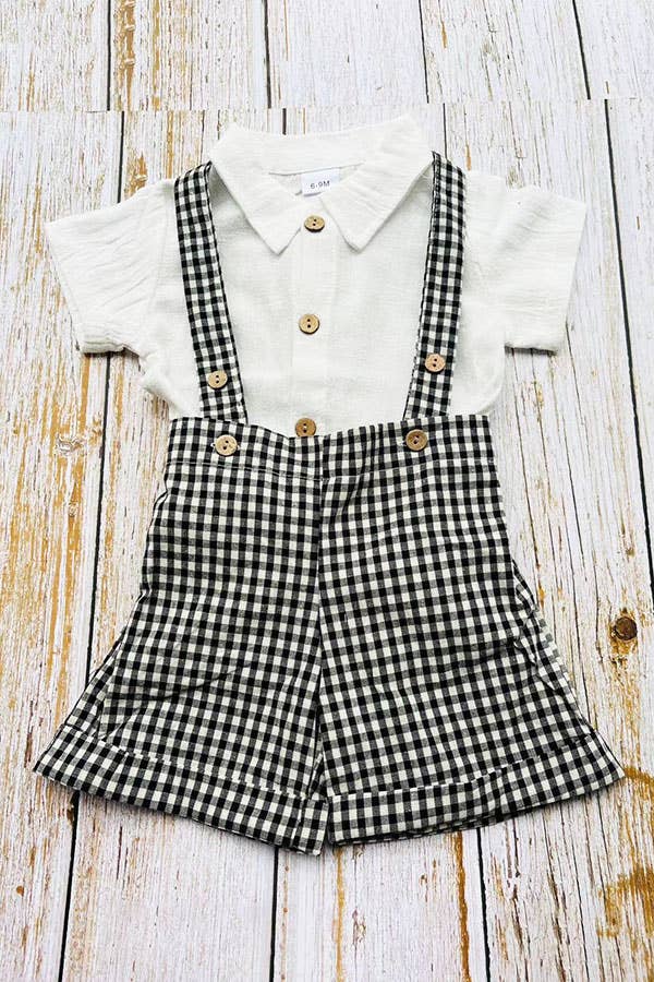 White onesie & suspender shorts & bow tie boy's set 2601012M