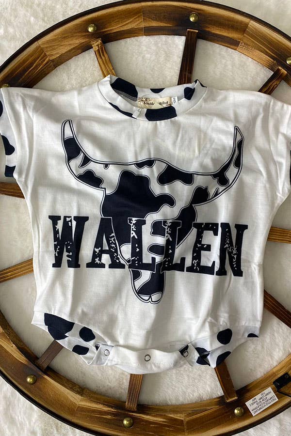 XCH0014-9H WALLEN & cow print bull skull white baby onesie