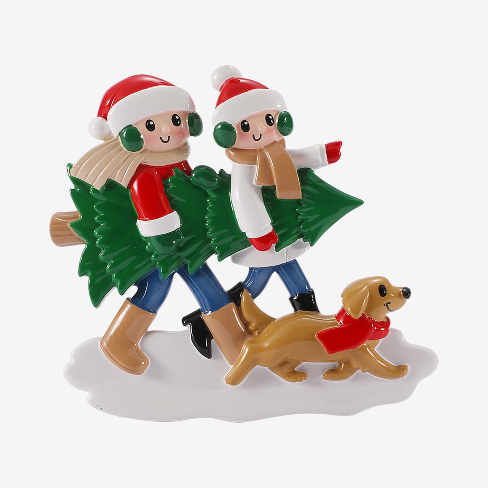 Family with Christmas Tree and Dog Ornament