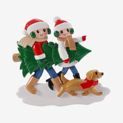 Family with Christmas Tree and Dog Ornament