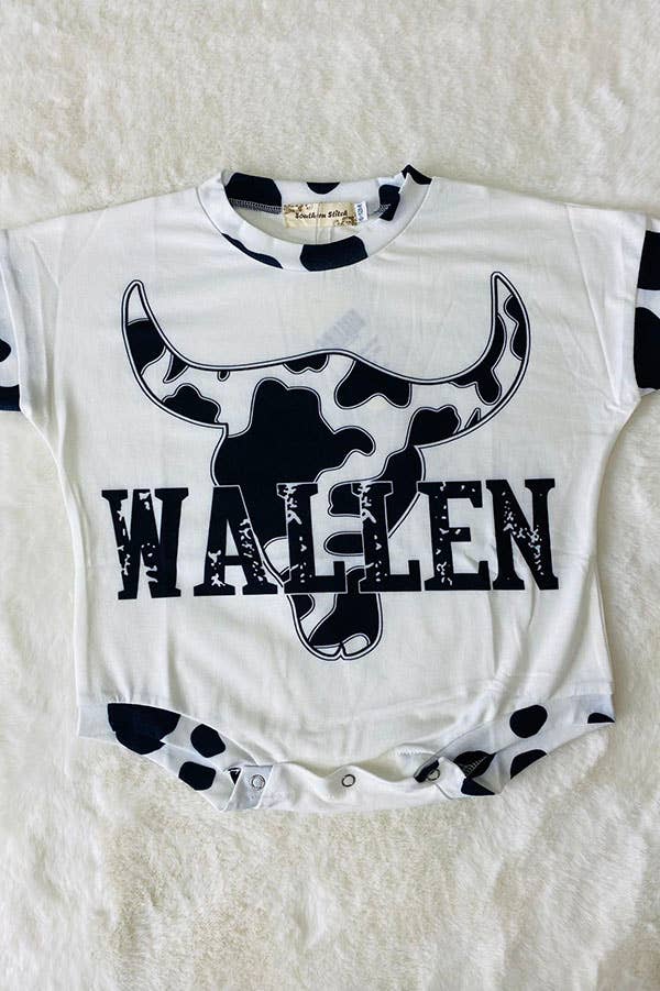 XCH0014-9H WALLEN & cow print bull skull white baby onesie
