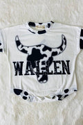 XCH0014-9H WALLEN & cow print bull skull white baby onesie