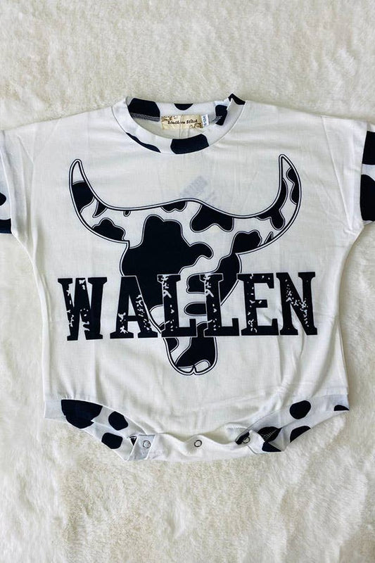 WALLEN & cow print bull skull white baby onesie