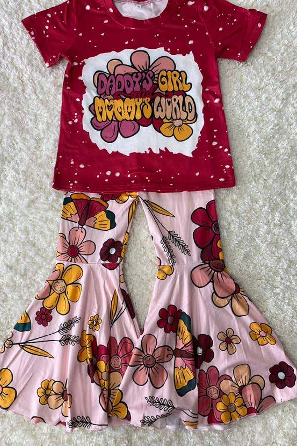 DLH2631 Floral print print top bell bottom 2pc girls sets