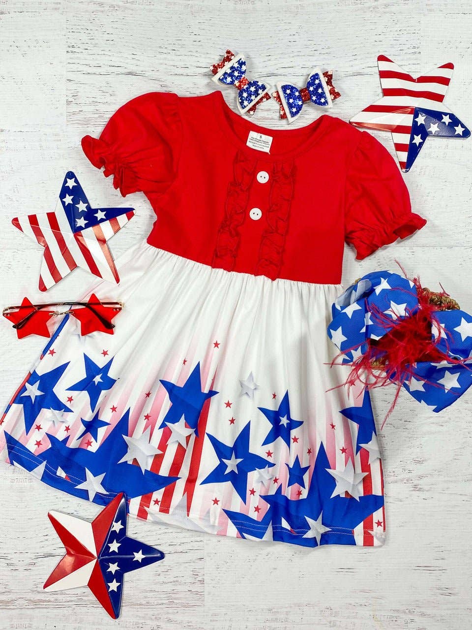 Red, White, & Blue Shooting Stars Girl's Dress