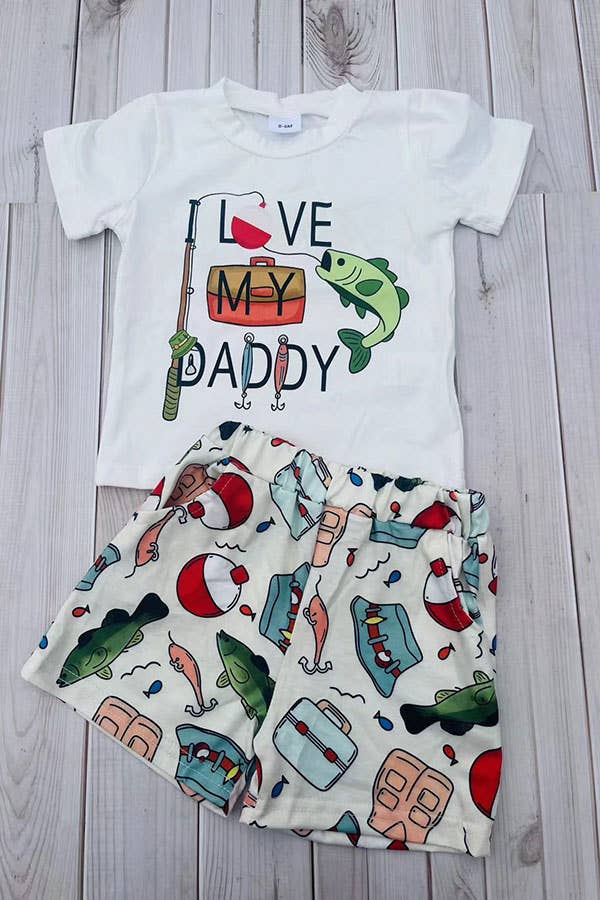 Chic fishing white top & shorts boy's boutique set 2601066M