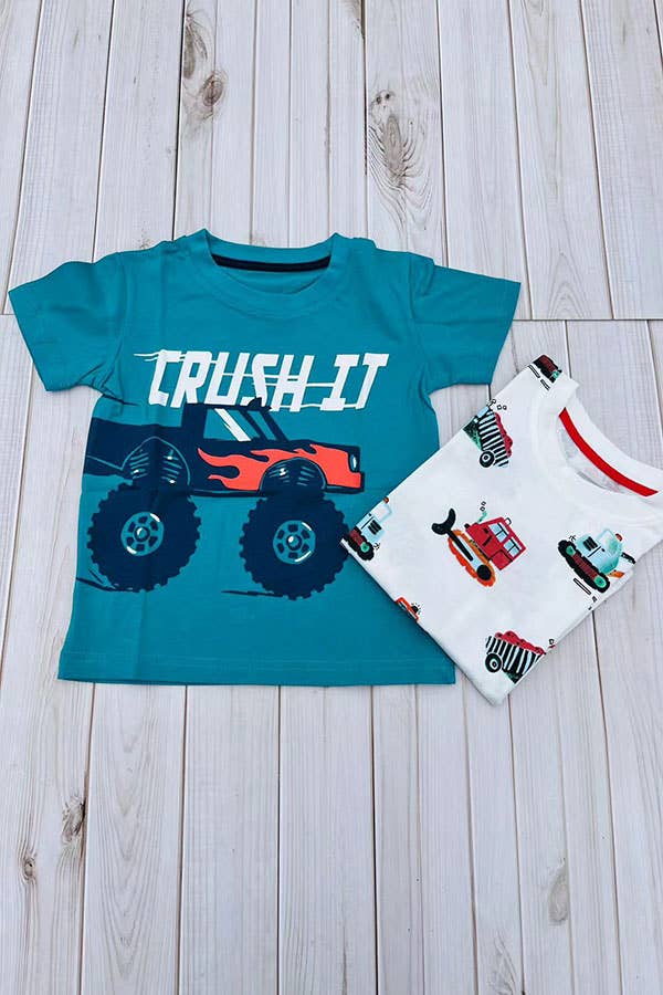 CRUSH IT & monster truck teal boy's t-shirt 2601025M