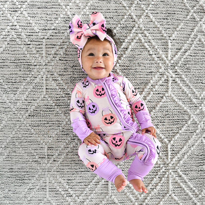 Emmy RUFFLE ZIP Bamboo Halloween Pumpkins Baby Outfit
