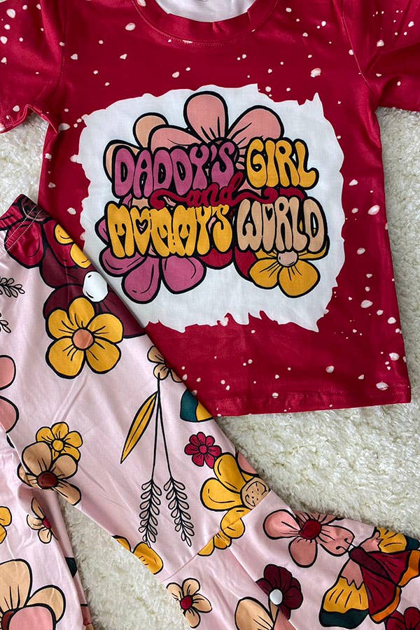 DLH2631 Floral print print top bell bottom 2pc girls sets