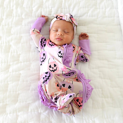 Emmy RUFFLE ZIP Bamboo Halloween Pumpkins Baby Outfit