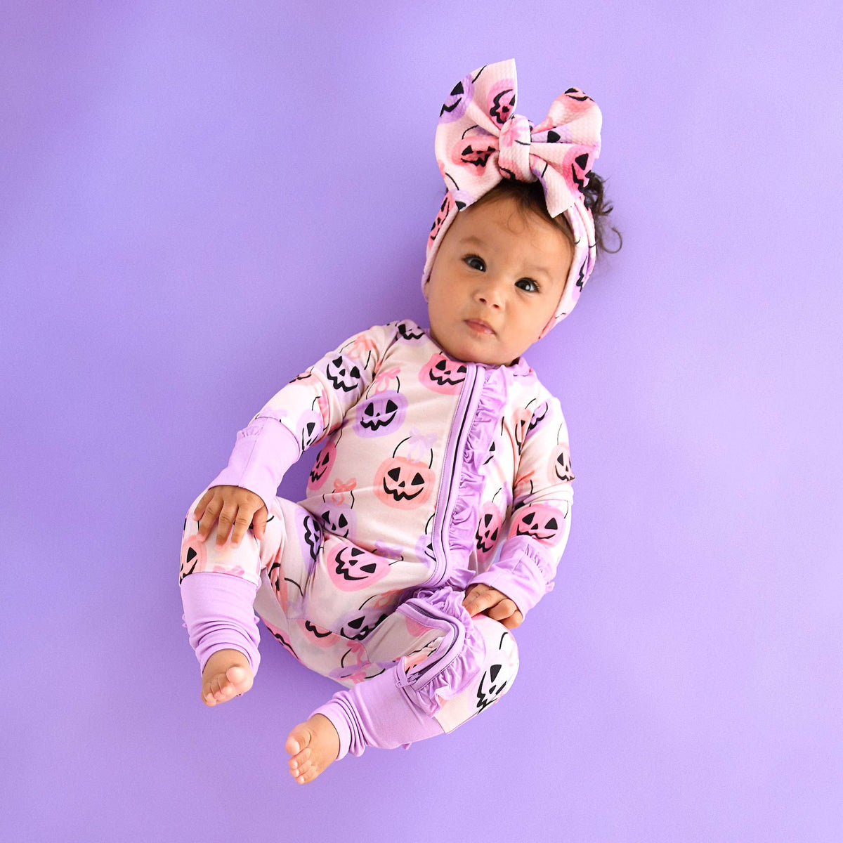 Emmy RUFFLE ZIP Bamboo Halloween Pumpkins Baby Outfit