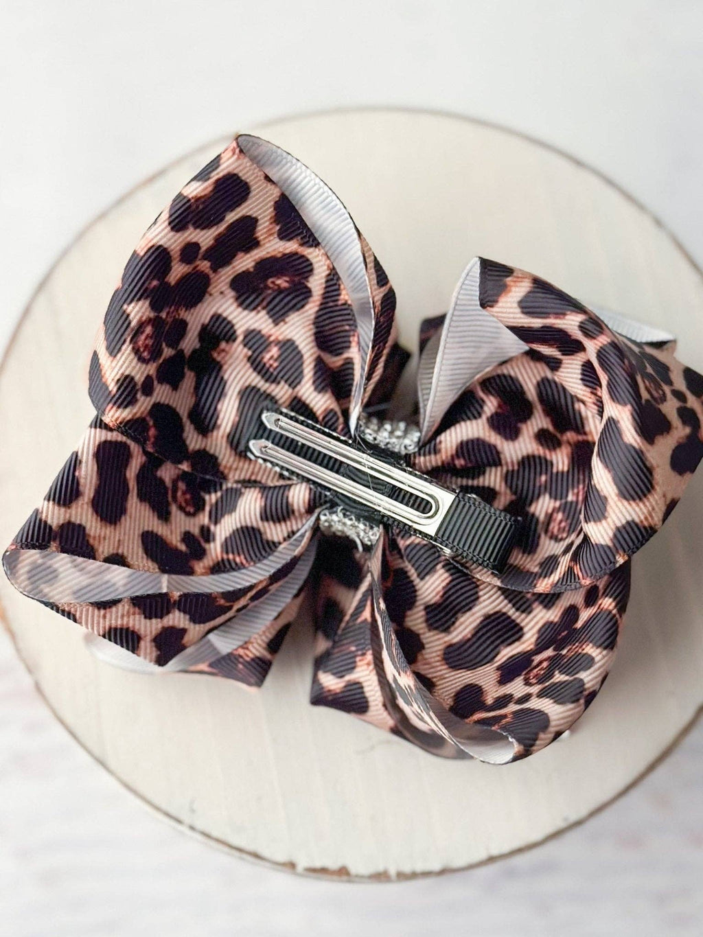 Animal Print Rhinestone Center Hair Bow - Alligator Clip - 4"