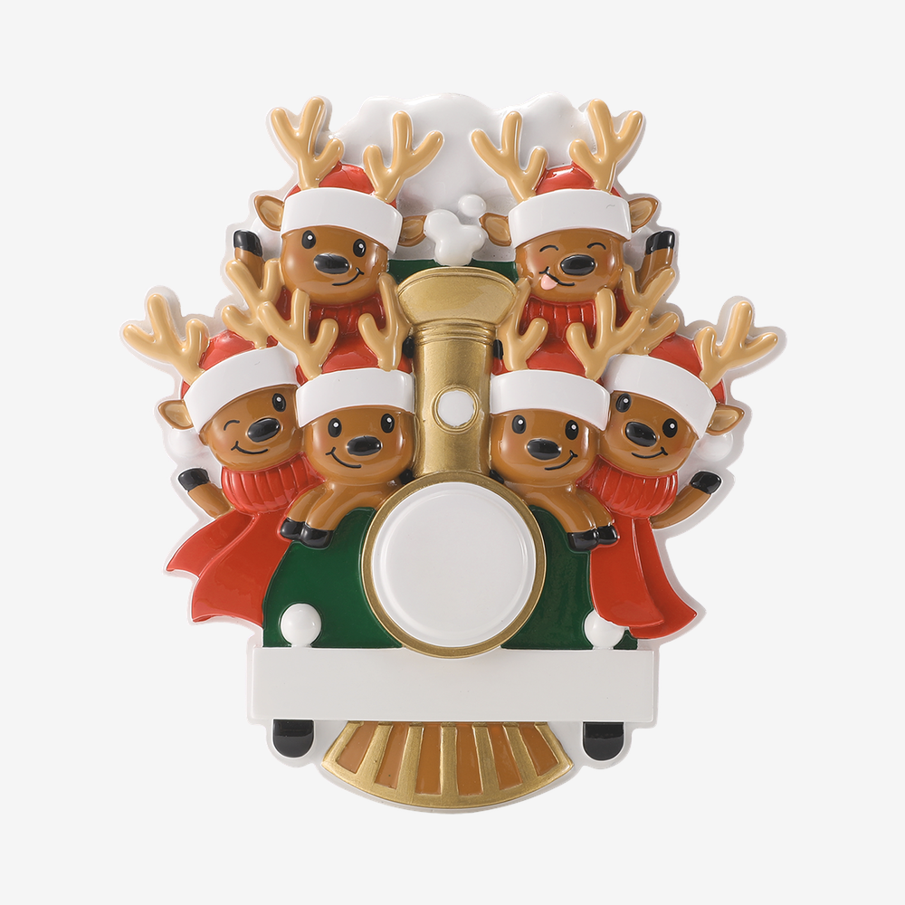 Reindeer Family on Train Ornament