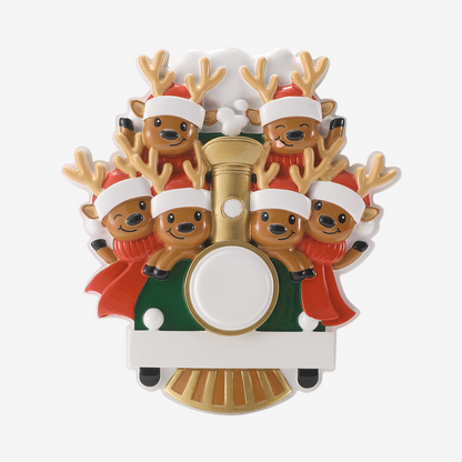 Reindeer Family on Train Ornament