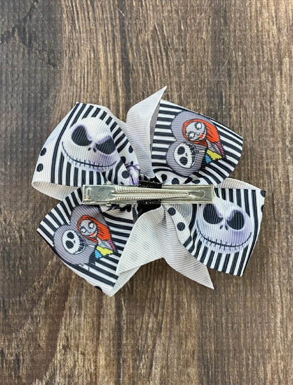 Spooky Skeleton Stripe Bow