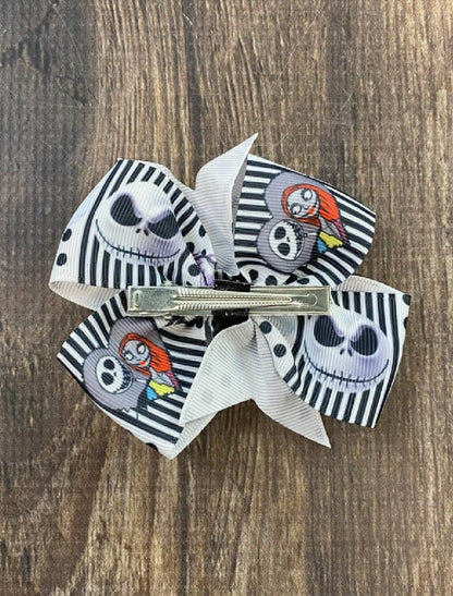 Spooky Skeleton Stripe Bow