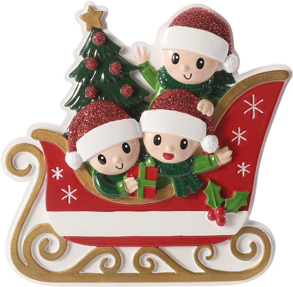 Family in Winter Sleigh Personalized Ornament
