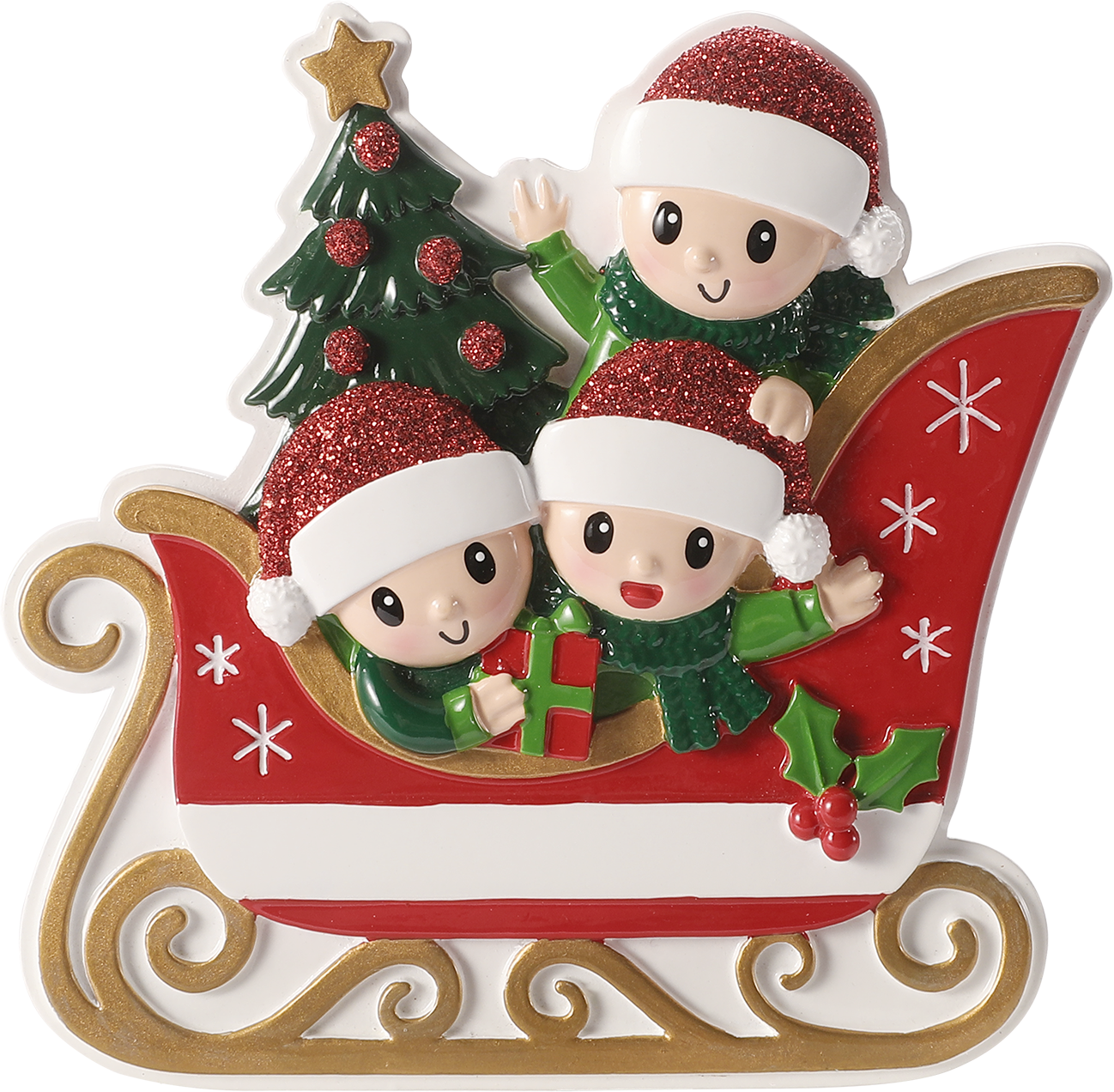 Family in Winter Sleigh Personalized Ornament