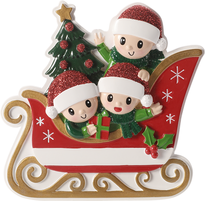 Family in Winter Sleigh Personalized Ornament
