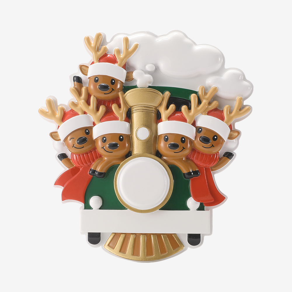 Reindeer Family on Train Ornament