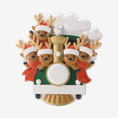 Reindeer Family on Train Ornament