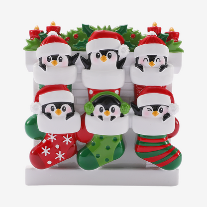 Penguin Family in Stockings Ornament