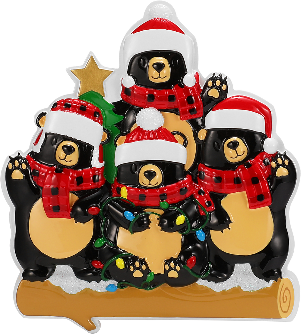Bear Family in Scarves & Santa Hats Personalized Ornament