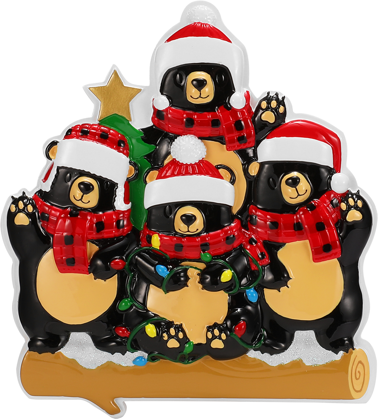 Bear Family in Scarves & Santa Hats Personalized Ornament